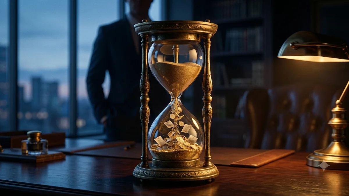 An hourglass on a desk — illustration for Form 5472 deadlines and the Form 7004 extension