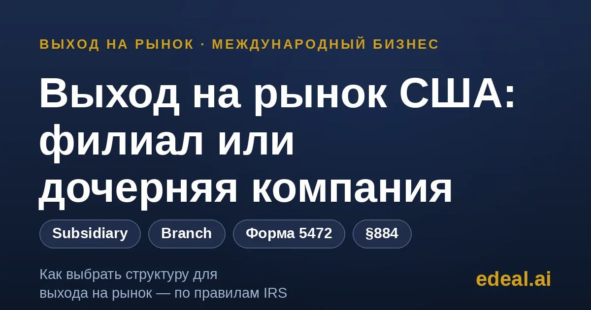 A foreign company entering the US market — subsidiary and branch